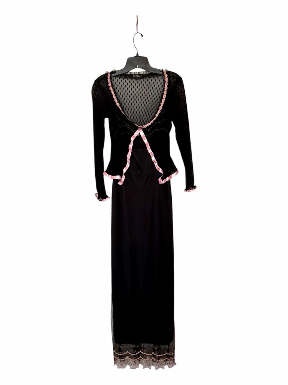 Betsy Johnson NewYork Vintage Sheer Jacket and Maxi Dress. Pink Rose Embroiderey